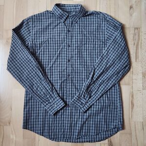 Van Heusen Mens Gray/Black Classic Fit Plaid Button Down, Size: (Medium 15-15.5)